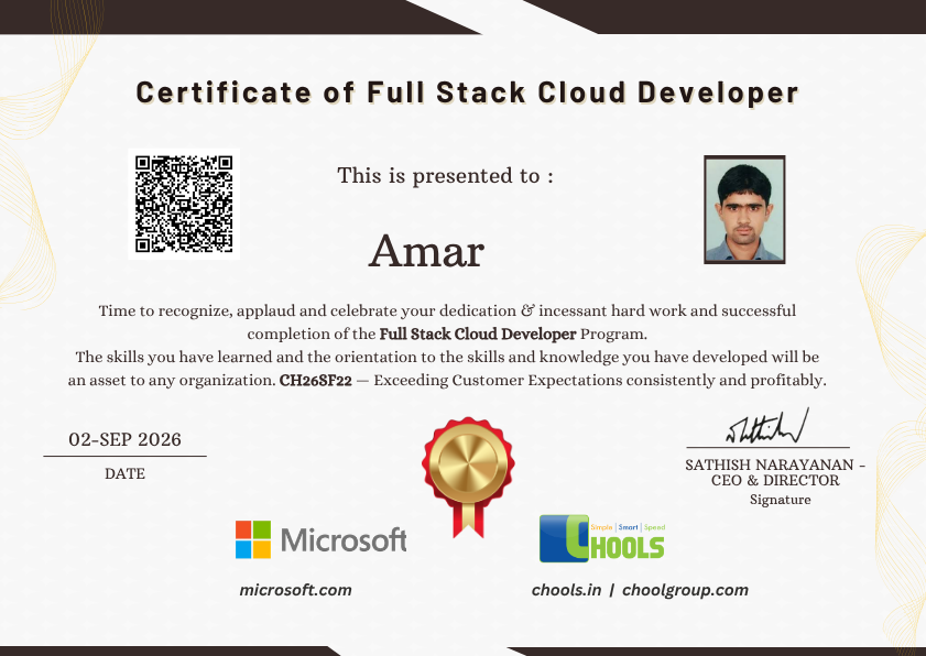 Full Stack Cloud Developer Program Certificate